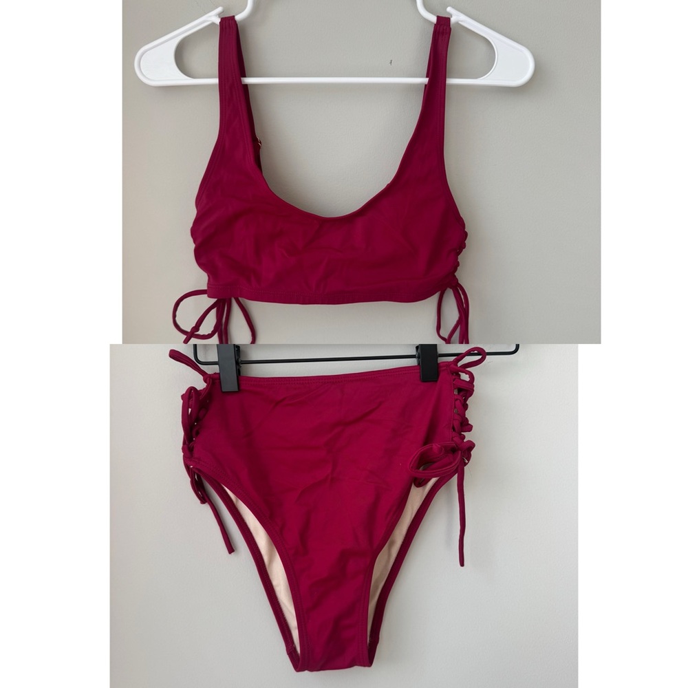La Hearts Magenta Scoop Neck High-Waist Bikini Set